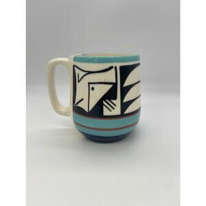Vintage UTE MTN Mountain Tribe Handmade Blue Black Cup Mug Signed Coffee